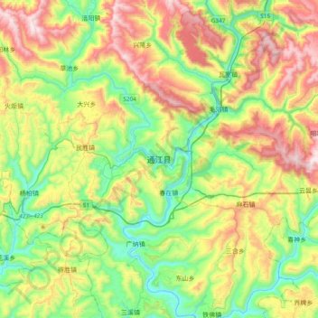 通江县地形图、海拔、地势