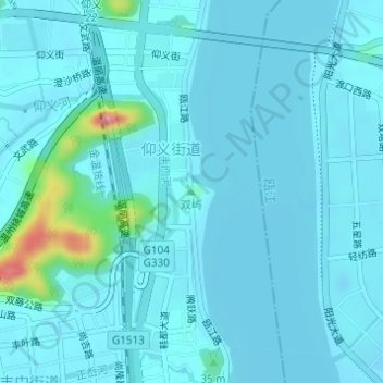 双屿地形图、海拔、地势