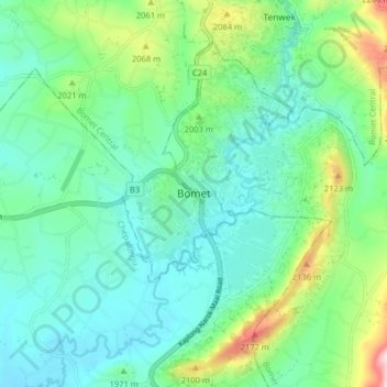 Bomet地形图、海拔、地势