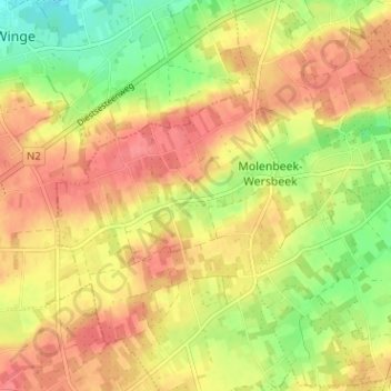 Molenbeek地形图、海拔、地势