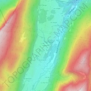 Hauteville地形图、海拔、地势