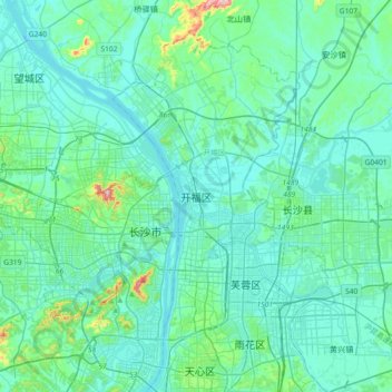 开福区地形图、海拔、地势