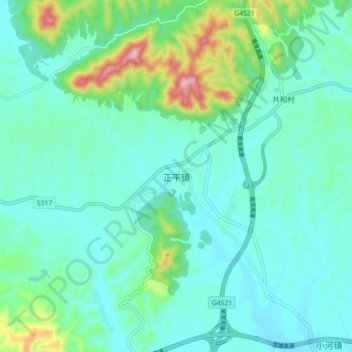 正平镇地形图、海拔、地势