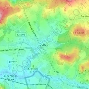 Oppach地形图、海拔、地势