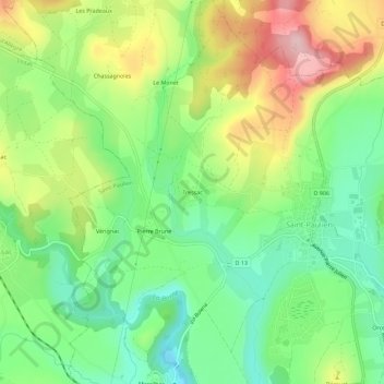 Tressac地形图、海拔、地势