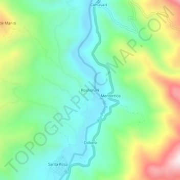 Poshonari地形图、海拔、地势