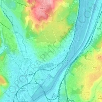 Grigny地形图、海拔、地势
