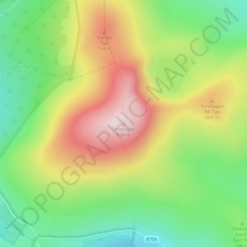 Tonelagee地形图、海拔、地势