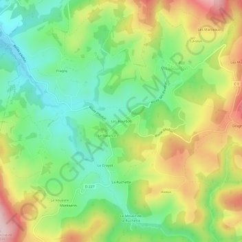Les Bourbas地形图、海拔、地势