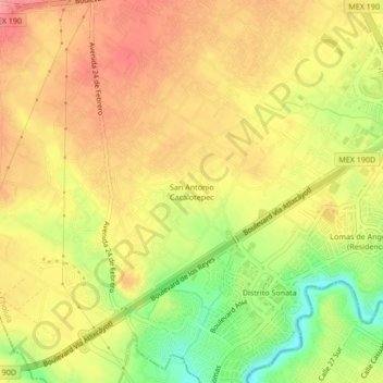 San Antonio Cacalotepec地形图、海拔、地势