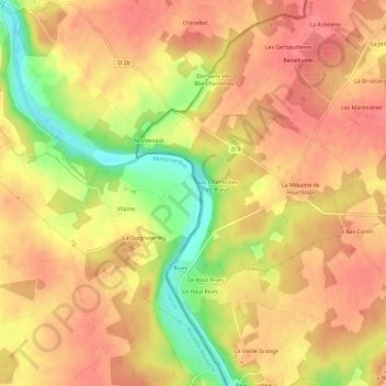 Braud地形图、海拔、地势