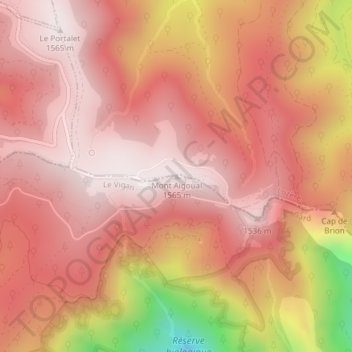 Mont Aigoual地形图、海拔、地势