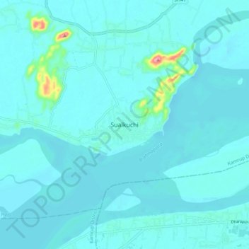 Sualkuchi地形图、海拔、地势