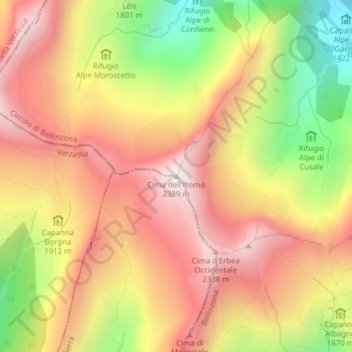 Cima dell'Uomo地形图、海拔、地势