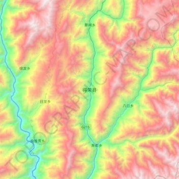得荣县地形图、海拔、地势
