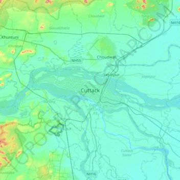 Cuttack地形图、海拔、地势