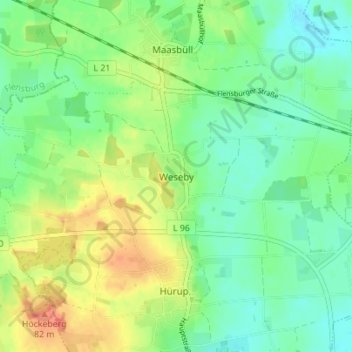 Weseby地形图、海拔、地势