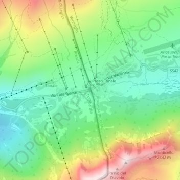 Passo del Tonale地形图、海拔、地势