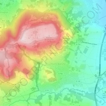 Gergovie地形图、海拔、地势