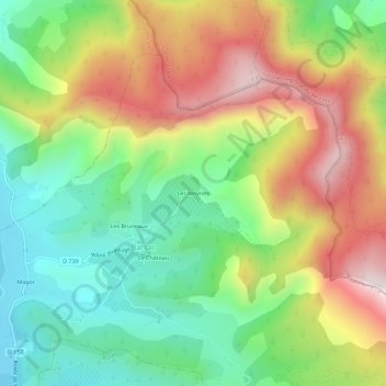 Les Meyries地形图、海拔、地势
