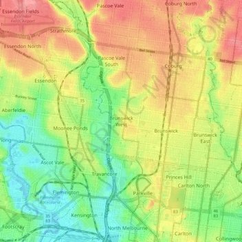 Brunswick West地形图、海拔、地势