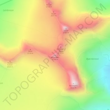 Veslebjørn地形图、海拔、地势
