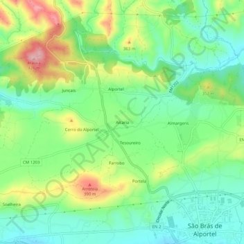 Alcaria地形图、海拔、地势