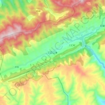 三汇口乡地形图、海拔、地势