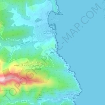 Calella地形图、海拔、地势