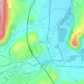 Puy-de-Joux地形图、海拔、地势