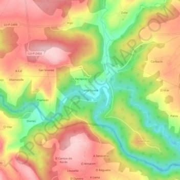 Santa Euxea地形图、海拔、地势