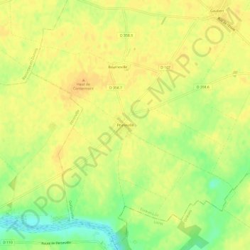 Pruneville地形图、海拔、地势