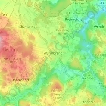 Wurmbrand地形图、海拔、地势