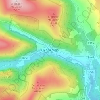 Glendalough地形图、海拔、地势