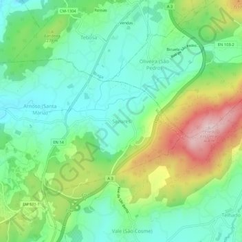Sezures地形图、海拔、地势