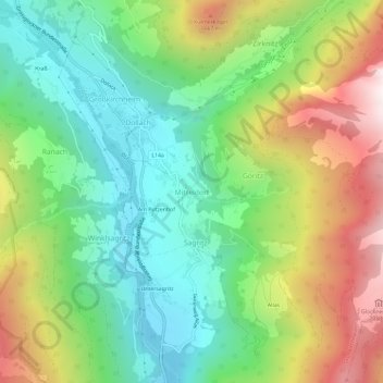 Mitteldorf地形图、海拔、地势