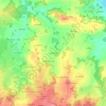 Les Verrines地形图、海拔、地势