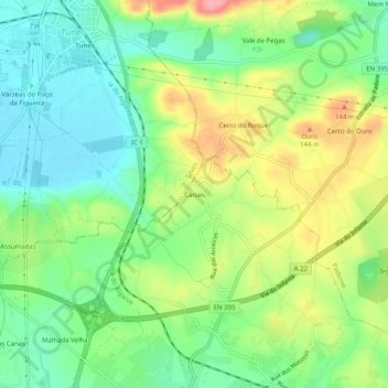 Canais地形图、海拔、地势