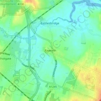 Rawreth地形图、海拔、地势