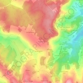 Les Laurents地形图、海拔、地势