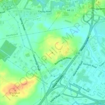 Running Hill地形图、海拔、地势