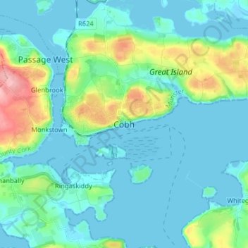 Cobh地形图、海拔、地势
