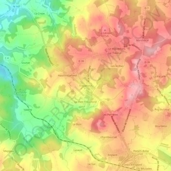 Frégefond地形图、海拔、地势