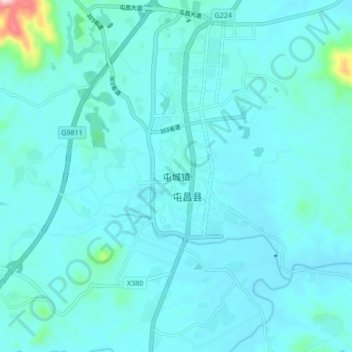 屯城镇地形图、海拔、地势