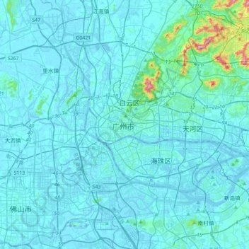 越秀区地形图、海拔、地势