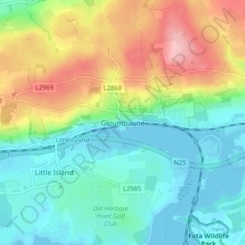 Glounthaune地形图、海拔、地势