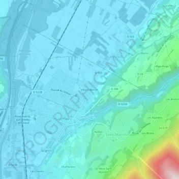 Villard-Benoit地形图、海拔、地势