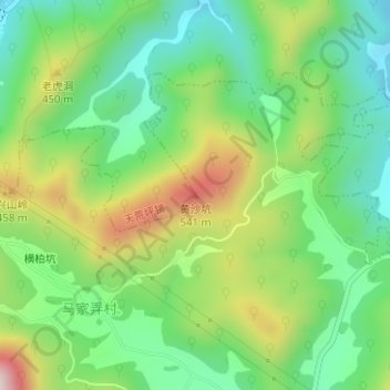 黄沙坑地形图、海拔、地势