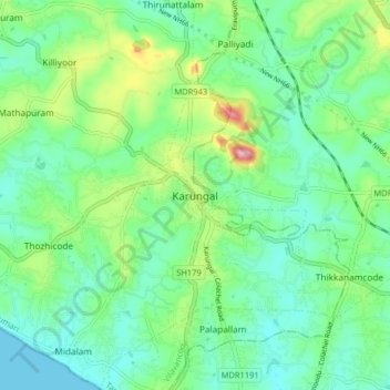 Karungal地形图、海拔、地势