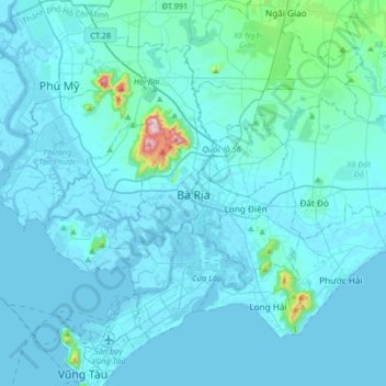Bà Rịa地形图、海拔、地势